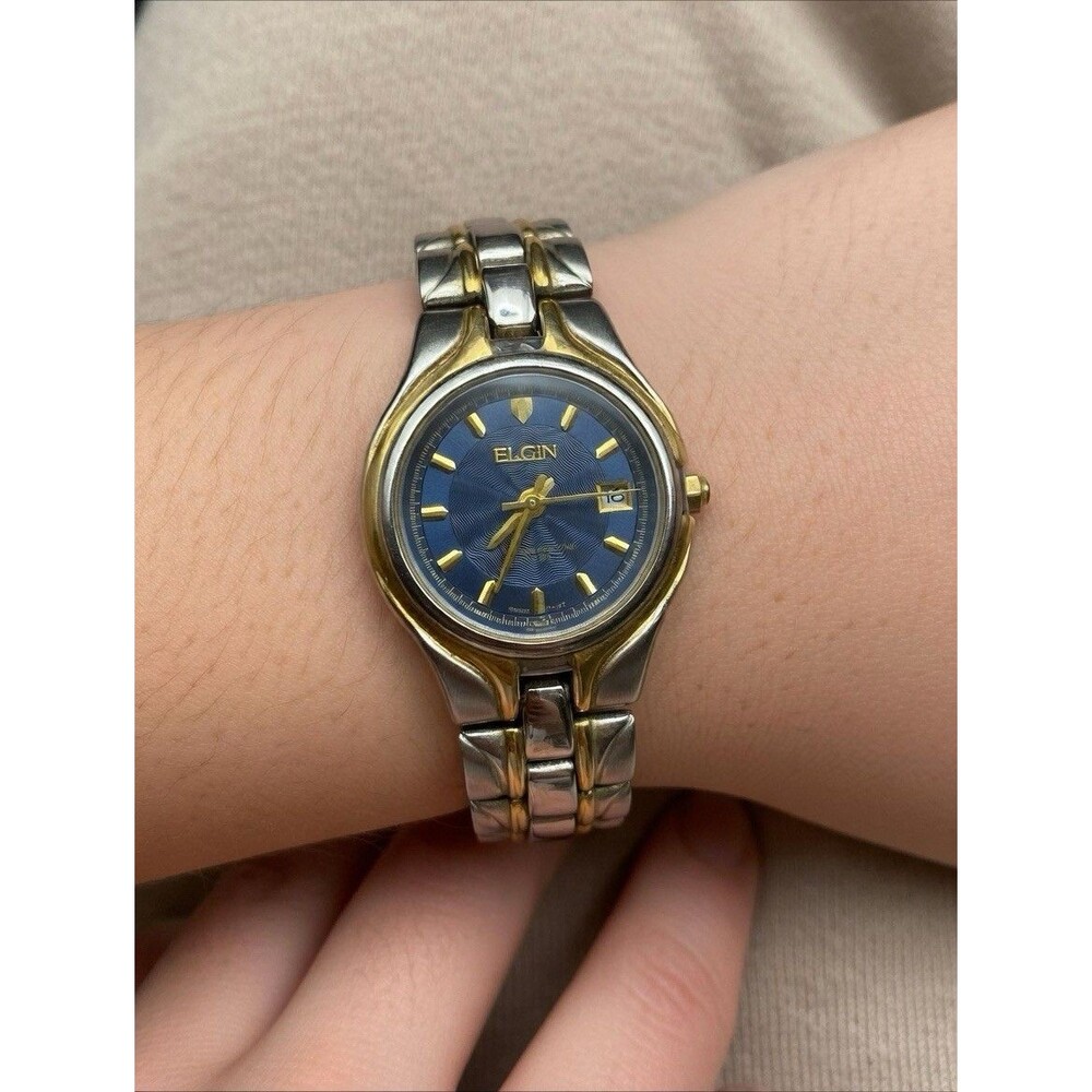 Elgin EPP157 women's Quartz Two Tone watch With Blue Dial With Date